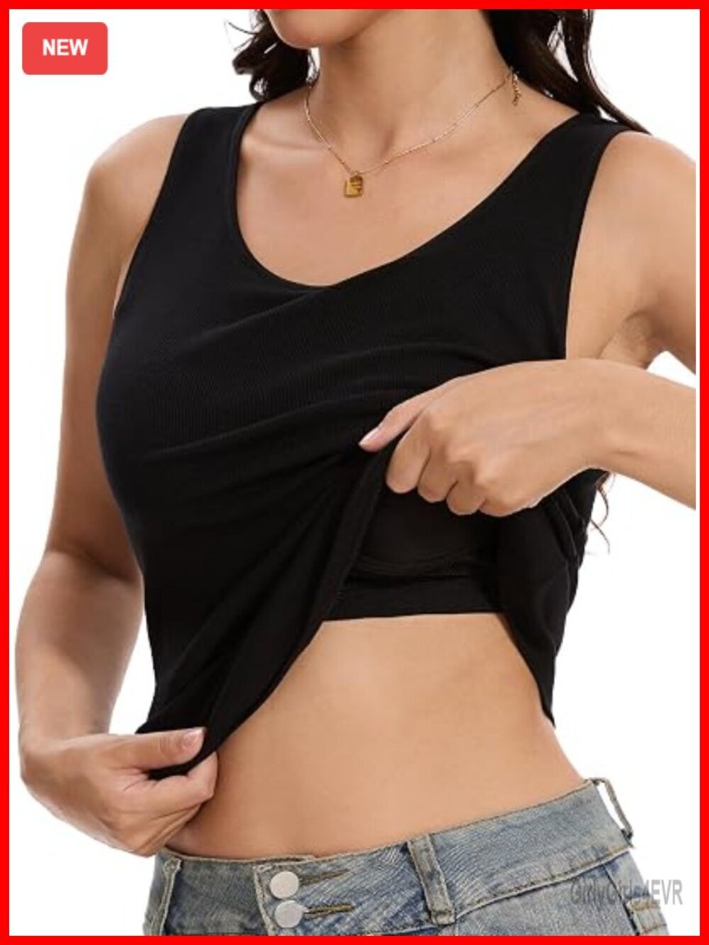 Women's Ribbed Tank Top with Built-in Bra Sleeveless Undershirt